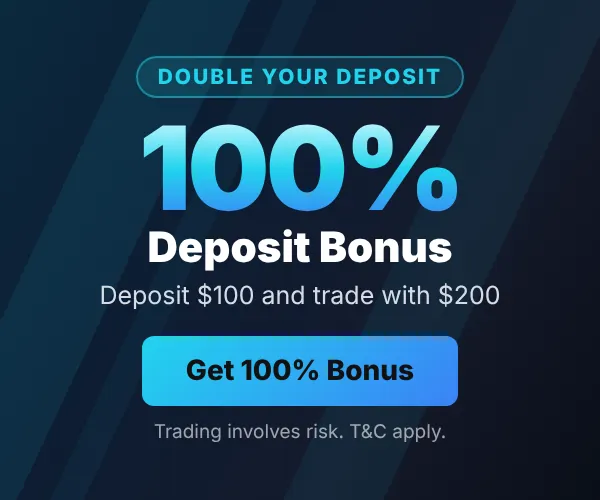 100% Deposit Bonus – deposit $100 and trade with $200